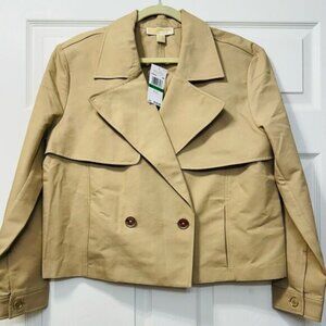 NWT Michael Kors Cropped Double-Breasted Cotton Trench Coat Khaki Women’s Sz L